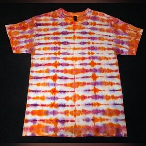 Orange, Pink And Purple Striped Ice Dye Tie Dye T Shirt ~ Sz L